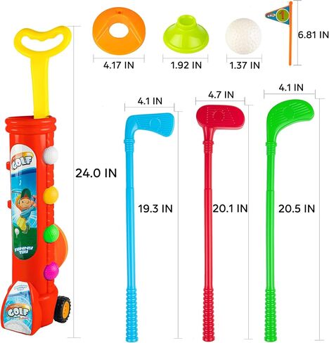 مجموعة نوادي الجولف Liberry Kids، لعبة جولف مع عربة جولف واحدة، 3 مضارب جولف، فتحتين للتدريب، 2 تيشيرت جولف و6 كرات، لعبة تمرين في الهواء الطلق للأطفال من عمر 3 إلى 4 سنوات، للأولاد والبنات (أحمر) in Kuwait