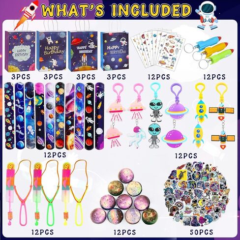 هدايا حفلات الفضاء الخارجي 124 قطعة من اكياس هدايا الفضاء مع العاب كبيرة وكرات نطاطة على شكل كوكب وسلسلة مفاتيح وشم مؤقت متوهج وما الى ذلك لمستلزمات حفلات اعياد الميلاد وجوائز الفصل الدراسي وهدايا عيد in Kuwait