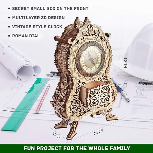 مجموعة نموذج ساعة طاولة انالوج كلاسيكية للبالغين والاطفال - حجرة تخزين سرية - بطارية ايه ايه واحدة - آلية مسح صامتة دقيقة ممتازة - 12 × 7 انش - احجية خشبية ثلاثية الابعاد in Kuwait