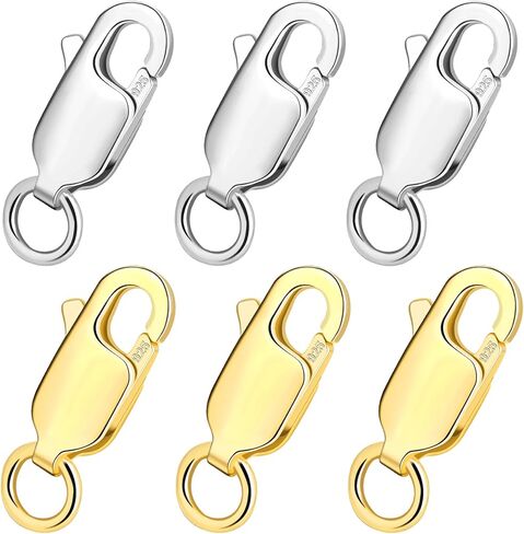 مشبك لوبستر من الفضة الاسترلينية عيار 925 من مودا كرافت، 6 قطع مع حلقات وصل مغلقة، مشابك لوبستر ايطالي مضادة للحساسية لصنع القلائد والاساور والمجوهرات (3 فضي 3 ذهبي، 0.47 × 0.15 انش) in Kuwait