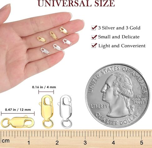 مشبك لوبستر من الفضة الاسترلينية عيار 925 من مودا كرافت، 6 قطع مع حلقات وصل مغلقة، مشابك لوبستر ايطالي مضادة للحساسية لصنع القلائد والاساور والمجوهرات (3 فضي 3 ذهبي، 0.47 × 0.15 انش) in Kuwait