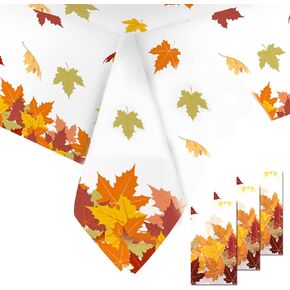 CIEOVO 3 Pieces Fall Tablecloth Autumn Pumpkin Maple Leaves Party Disposable Plastic Fall Thanksgiving Table Cover Decoration for Thanksgiving Harvest WeddingParty Table Decors, 54 x 108 Inches