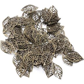 AKOAK 50 Pcs Hollow Leaf Metal Flower Pieces, Pendant Jewelry Making Leaf Connector DIY Handicraft Decoration