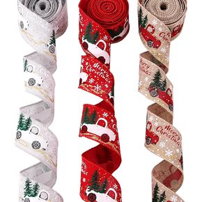 auwiyd شريط عيد الميلاد المطبوع شرائط الخيش عيد الميلاد الكلاسيكية التفاف شجرة عيد الميلاد الشريط DIY بها بنفسك عيد الميلاد هدية المنزل التفاف الزفاف الديكور 3 لفة 6.56 ياردة in Kuwait