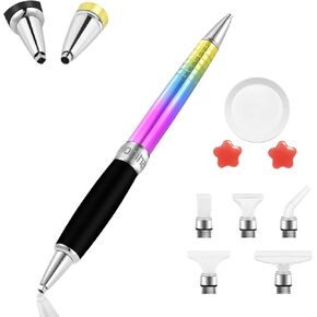 Honiha Square Diamond Art Painting Pen, Ergonomic Diamond Art Pen, Metal Diamond Art Drill Pens with Square and Round Drill Head Plus Multiplacer Tips, Comfort Grip 5D Diamond Art Tools Pen (Rainbow) in Kuwait