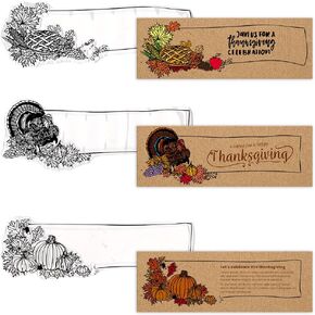 Hying Thanksgiving Banner Clear Stamps for Card Making, Autumn Harvest Pumpkin Cornucopia Transparent Rubber Stamps for Bullet Journal DIY Scrapbook Decoration Crafts Notebook Fall Theme Banner Stamps