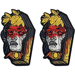 2 PCS Skeleton with Folded Hands "Trust no one" Embroidered Patch, Iron on or Sew on Patch Applique for Clothes, Dress, Hat, Jeans, DIY Accessories