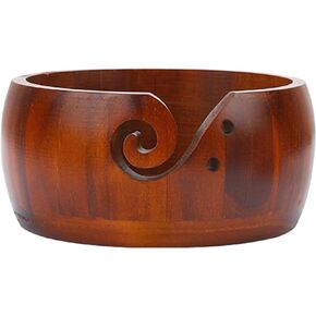 LOOEN Yarn Storage Wooden Yarn Bowl Holder Rosewood,Knitting Wool Storage Basket Round with Holes Handmade Craft Crochet Kit Organizer Perfect for Mother's Day (New Brown) in Kuwait