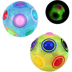 TANCH 2 Pieces Luminous Magic Rainbow Puzzle Ball Glow in Dark Stress Reliever & Brain Teaser Football Fidget Cube Set for Kids Adults Pack of 2(Glow Blue+Green)