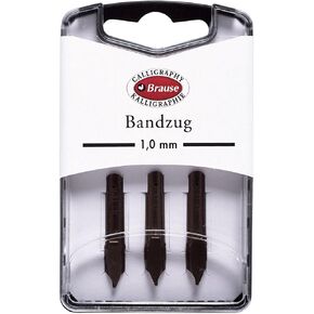 Brause - Ref 318010B - Bandzug 1 mm Calligraphy Nibs (Pack of 3) - Chisel Point Nib, Ideal for Latin Calligraphy, Solid Metal Construction, Ink Reservoir on Top