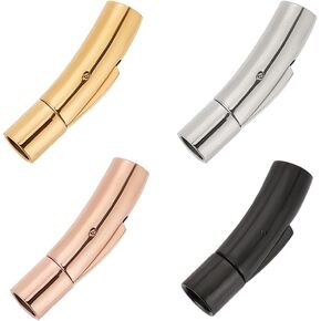 OLYCRAFT 4 Sets 4 Color Stainless Steel Bayonet Clasps Leather Cord Clasp Barrel Tube Clasp Cord Ends Bayonet Necklace Clasps for 3.2mm Round Leather Cord Connectors Jewelry Making DIY Crafts