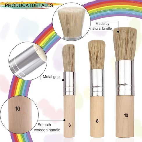 Pektiftn Wooden Stencil Brush Set of 3,Pure Natural Bristle Diy Art Crafts Paint Brush Perfect for Acrylic Paint, Wood, Oil Painting, Watercolor Painting,Stencil Project,Card Making and DIY Art Crafts in Kuwait