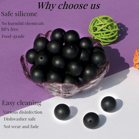 120pcs 12mm Black Silicone Beads Loose Beads for Making Jewelary Art Craft Keychain Bracelet (Black) in Saudi Arabia