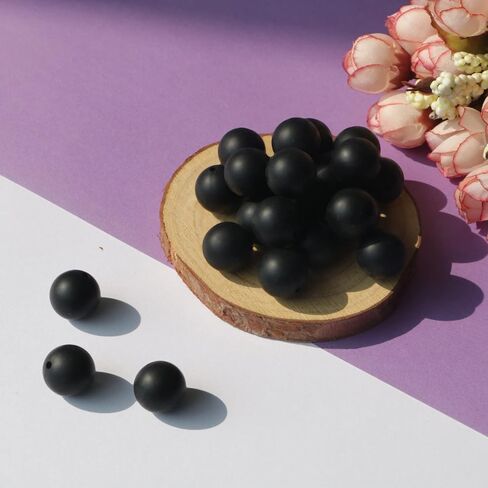 120pcs 12mm Black Silicone Beads Loose Beads for Making Jewelary Art Craft Keychain Bracelet (Black) in Saudi Arabia