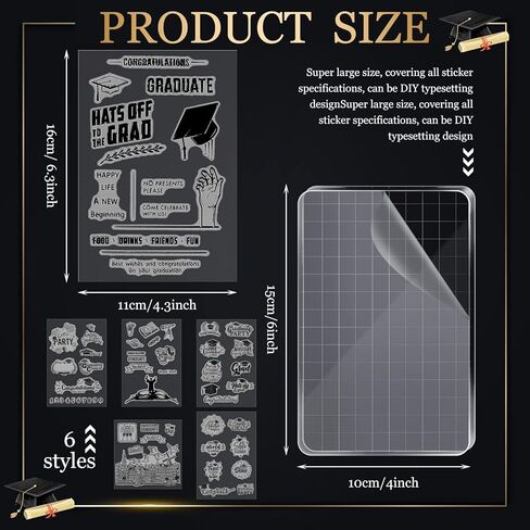 6 Sheets Graduation Silicone Clear Stamps Seal Set Acrylic Stamp Blocks Tools with Grid Lines DIY Scrapbooking Crafts Making Simply Rubber Stamps for Cards Congratulations Graduate in Saudi Arabia