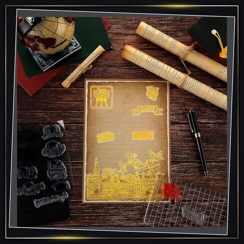 6 Sheets Graduation Silicone Clear Stamps Seal Set Acrylic Stamp Blocks Tools with Grid Lines DIY Scrapbooking Crafts Making Simply Rubber Stamps for Cards Congratulations Graduate in Saudi Arabia