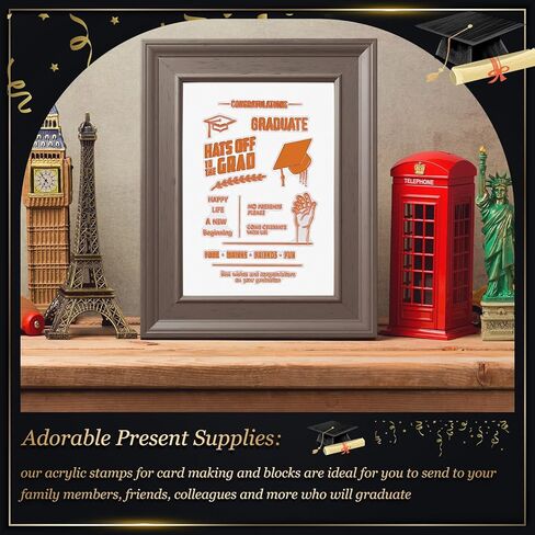 6 Sheets Graduation Silicone Clear Stamps Seal Set Acrylic Stamp Blocks Tools with Grid Lines DIY Scrapbooking Crafts Making Simply Rubber Stamps for Cards Congratulations Graduate in Saudi Arabia