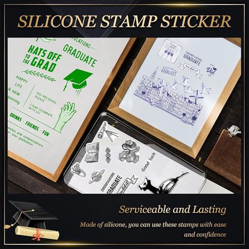 6 Sheets Graduation Silicone Clear Stamps Seal Set Acrylic Stamp Blocks Tools with Grid Lines DIY Scrapbooking Crafts Making Simply Rubber Stamps for Cards Congratulations Graduate in Saudi Arabia
