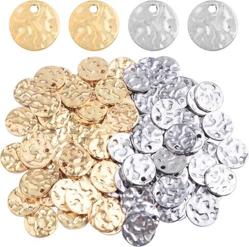 100 قطعة 10 ملم من الستانلس ستيل مسطحة مستديرة للعملات المعدنية، اقراص ختم فارغة بنمط مموج منسوج لصنع الاساور والاقراط والمجوهرات هدية الكريسماس، لونين in Kuwait