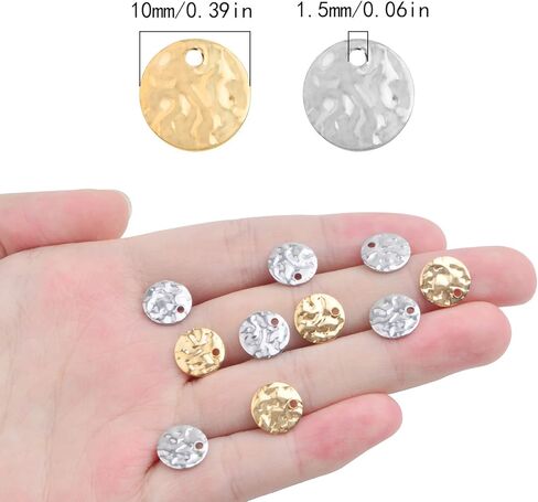 100 قطعة 10 ملم من الستانلس ستيل مسطحة مستديرة للعملات المعدنية، اقراص ختم فارغة بنمط مموج منسوج لصنع الاساور والاقراط والمجوهرات هدية الكريسماس، لونين in Kuwait