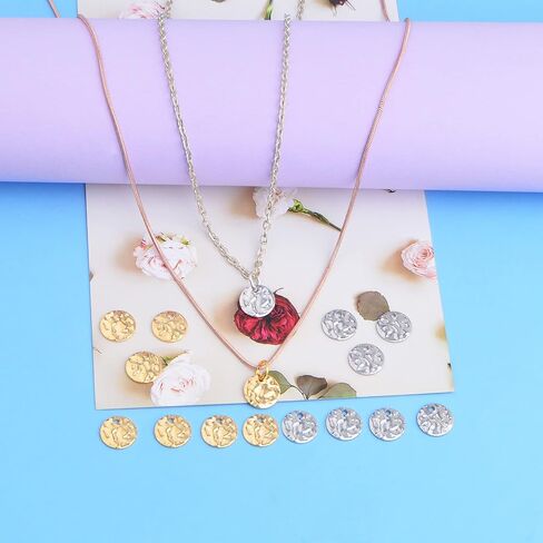 100 قطعة 10 ملم من الستانلس ستيل مسطحة مستديرة للعملات المعدنية، اقراص ختم فارغة بنمط مموج منسوج لصنع الاساور والاقراط والمجوهرات هدية الكريسماس، لونين in Kuwait