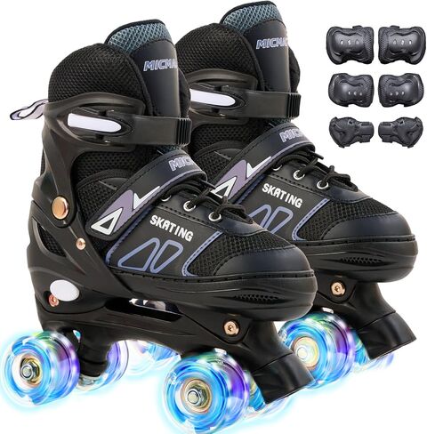 Kids Roller Skates, Adjustable Size Girl Roller Skates for Kids Beginner, Toddlers Roller Skate with 8 Light Up Wheels, Outdoor Roller Skating for Boys, Girls, Skating Shoes for Ages 3-12 in Kuwait