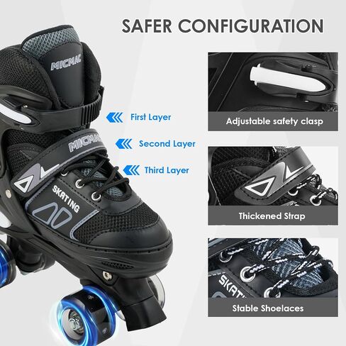 Kids Roller Skates, Adjustable Size Girl Roller Skates for Kids Beginner, Toddlers Roller Skate with 8 Light Up Wheels, Outdoor Roller Skating for Boys, Girls, Skating Shoes for Ages 3-12 in Kuwait