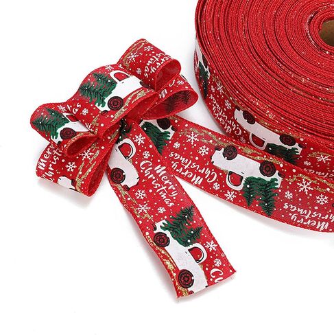 auwiyd شريط عيد الميلاد المطبوع شرائط الخيش عيد الميلاد الكلاسيكية التفاف شجرة عيد الميلاد الشريط DIY بها بنفسك عيد الميلاد هدية المنزل التفاف الزفاف الديكور 3 لفة 6.56 ياردة in Kuwait