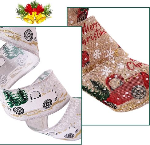 auwiyd شريط عيد الميلاد المطبوع شرائط الخيش عيد الميلاد الكلاسيكية التفاف شجرة عيد الميلاد الشريط DIY بها بنفسك عيد الميلاد هدية المنزل التفاف الزفاف الديكور 3 لفة 6.56 ياردة in Kuwait