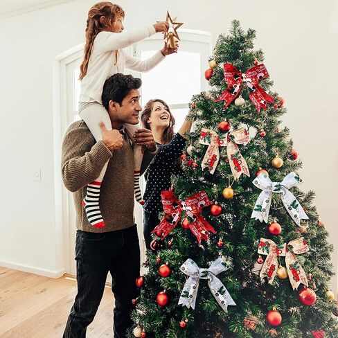 auwiyd شريط عيد الميلاد المطبوع شرائط الخيش عيد الميلاد الكلاسيكية التفاف شجرة عيد الميلاد الشريط DIY بها بنفسك عيد الميلاد هدية المنزل التفاف الزفاف الديكور 3 لفة 6.56 ياردة in Kuwait