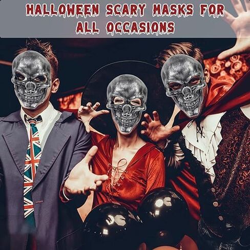 قناع G-LOVELY'S Halloween المخيف، قناع الهالوين المخيف، قناع جمجمة الرأس، قناع تزيين زي مخيف مجهول، لوازم حفلات الهالوين للرجال والنساء والأطفال والأولاد والبنات (أسود) in Kuwait