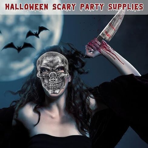 قناع G-LOVELY'S Halloween المخيف، قناع الهالوين المخيف، قناع جمجمة الرأس، قناع تزيين زي مخيف مجهول، لوازم حفلات الهالوين للرجال والنساء والأطفال والأولاد والبنات (أسود) in Kuwait