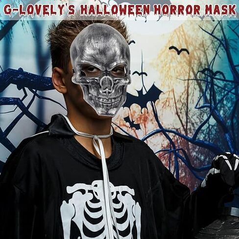 قناع G-LOVELY'S Halloween المخيف، قناع الهالوين المخيف، قناع جمجمة الرأس، قناع تزيين زي مخيف مجهول، لوازم حفلات الهالوين للرجال والنساء والأطفال والأولاد والبنات (أسود) in Kuwait