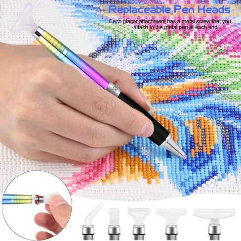 Honiha Square Diamond Art Painting Pen, Ergonomic Diamond Art Pen, Metal Diamond Art Drill Pens with Square and Round Drill Head Plus Multiplacer Tips, Comfort Grip 5D Diamond Art Tools Pen (Rainbow) in Kuwait