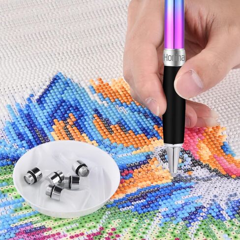 Honiha Square Diamond Art Painting Pen, Ergonomic Diamond Art Pen, Metal Diamond Art Drill Pens with Square and Round Drill Head Plus Multiplacer Tips, Comfort Grip 5D Diamond Art Tools Pen (Rainbow) in Kuwait