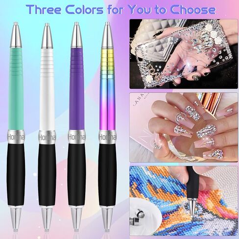 Honiha Square Diamond Art Painting Pen, Ergonomic Diamond Art Pen, Metal Diamond Art Drill Pens with Square and Round Drill Head Plus Multiplacer Tips, Comfort Grip 5D Diamond Art Tools Pen (Rainbow) in Kuwait