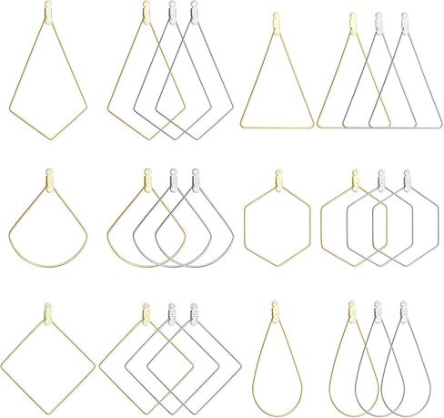 24pcs Stainless Steel Geometric Beading Hoop Earrings Open Bezel Frame Pendants Earring Findings for Earring Necklace Jewelry Making Crafting,6 styles in Saudi Arabia