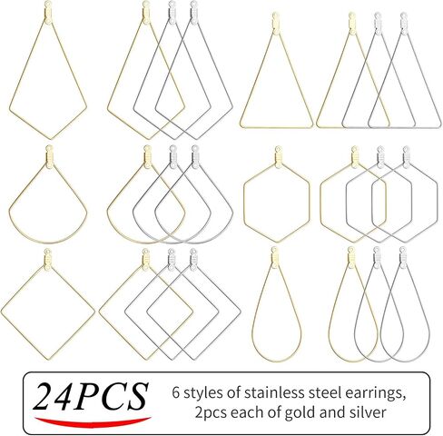 24pcs Stainless Steel Geometric Beading Hoop Earrings Open Bezel Frame Pendants Earring Findings for Earring Necklace Jewelry Making Crafting,6 styles in Saudi Arabia