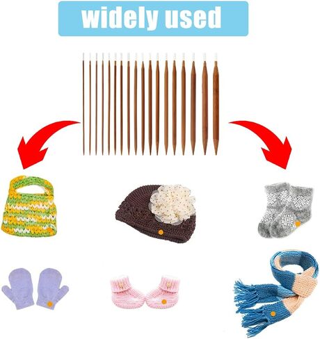 YILUXIANGYANG 18 Pcs Circular Knitting Needles Set Double Pointed Round Bamboo Needle Crochet Accessories for Sweater, Socks, Gloves, Hats and Scarfs in Kuwait