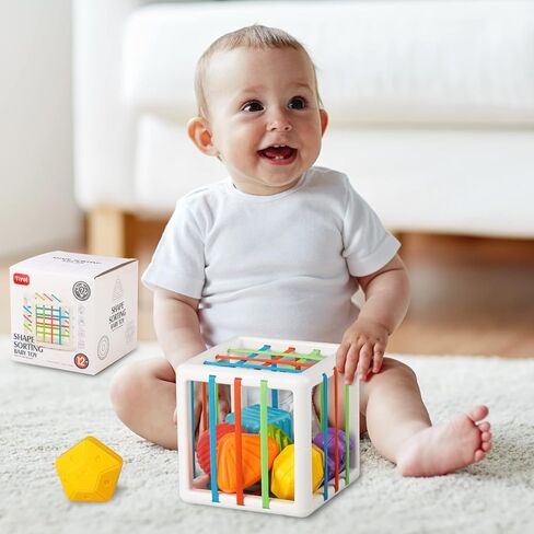 ألعاب أطفال من Tiyol Shape Sorter من 12 إلى 18 شهرًا، تعلم مونتيسوري، ألعاب تنموية، صندوق مكعبات و6 مكعبات ذات أشكال حسية، مهارات حركية دقيقة، هدايا عيد ميلاد للأطفال الصغار والبنات بعمر 1 2 3 (6 قطع) in Kuwait