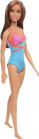 Barbie Doll, Brunette, Wearing Blue, Pink and Orange Swimsuit, for Kids 3 to 7 Years Old in Saudi Arabia