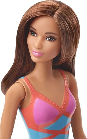 Barbie Doll, Brunette, Wearing Blue, Pink and Orange Swimsuit, for Kids 3 to 7 Years Old in Saudi Arabia