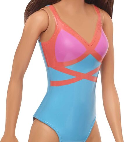 Barbie Doll, Brunette, Wearing Blue, Pink and Orange Swimsuit, for Kids 3 to 7 Years Old in Saudi Arabia