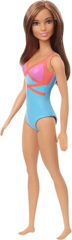 Barbie Doll, Brunette, Wearing Blue, Pink and Orange Swimsuit, for Kids 3 to 7 Years Old in Saudi Arabia