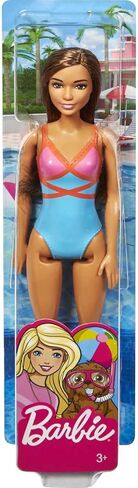 Barbie Doll, Brunette, Wearing Blue, Pink and Orange Swimsuit, for Kids 3 to 7 Years Old in Saudi Arabia