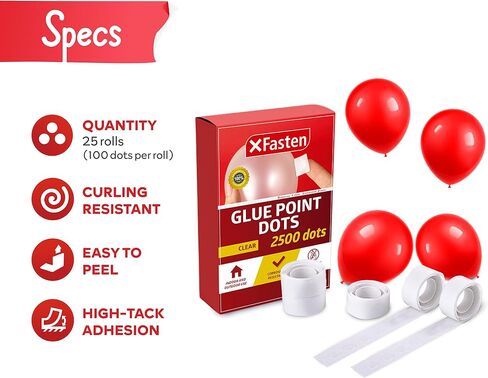 XFasten Balloon Glue Point Dots Clear, Removable, 2500 Pcs (25 Rolls), Balloons Arch Tape Adhesive | Craft Tape Dots for Party Balloons, Birthday, Baby Shower, Wedding Decoration and Scrapbooking in Saudi Arabia