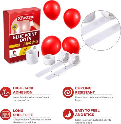 XFasten Balloon Glue Point Dots Clear, Removable, 2500 Pcs (25 Rolls), Balloons Arch Tape Adhesive | Craft Tape Dots for Party Balloons, Birthday, Baby Shower, Wedding Decoration and Scrapbooking in Saudi Arabia