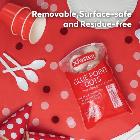 XFasten Balloon Glue Point Dots Clear, Removable, 2500 Pcs (25 Rolls), Balloons Arch Tape Adhesive | Craft Tape Dots for Party Balloons, Birthday, Baby Shower, Wedding Decoration and Scrapbooking in Saudi Arabia
