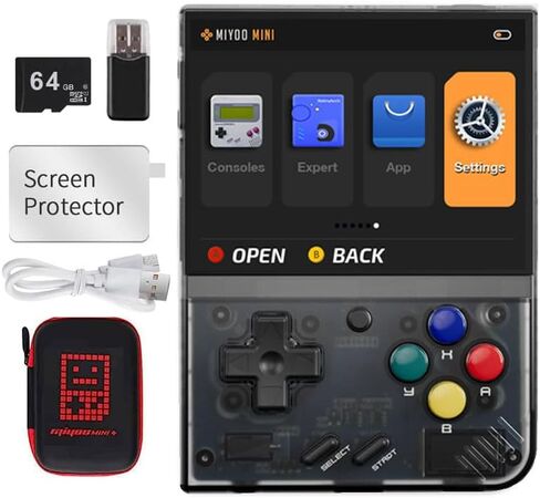 وحدة تحكم ألعاب محمولة Miyoo Mini Plus مقاس 3.5 بوصة، لعبة محمولة باليد مثبتة مسبقًا أكثر من 8000 لعبة مع حقيبة تخزين، تدعم الألعاب السائدة in Kuwait