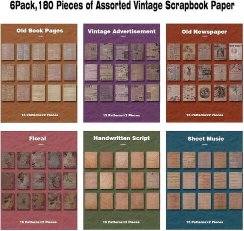 180 ورقة سجل القصاصات، مجموعات لوازم سجل القصاصات DIY خمر لمخطط مجلة Junk Journal Planner الجمالي ديكور غرفة الفن ألبوم إطارات الصور in Kuwait